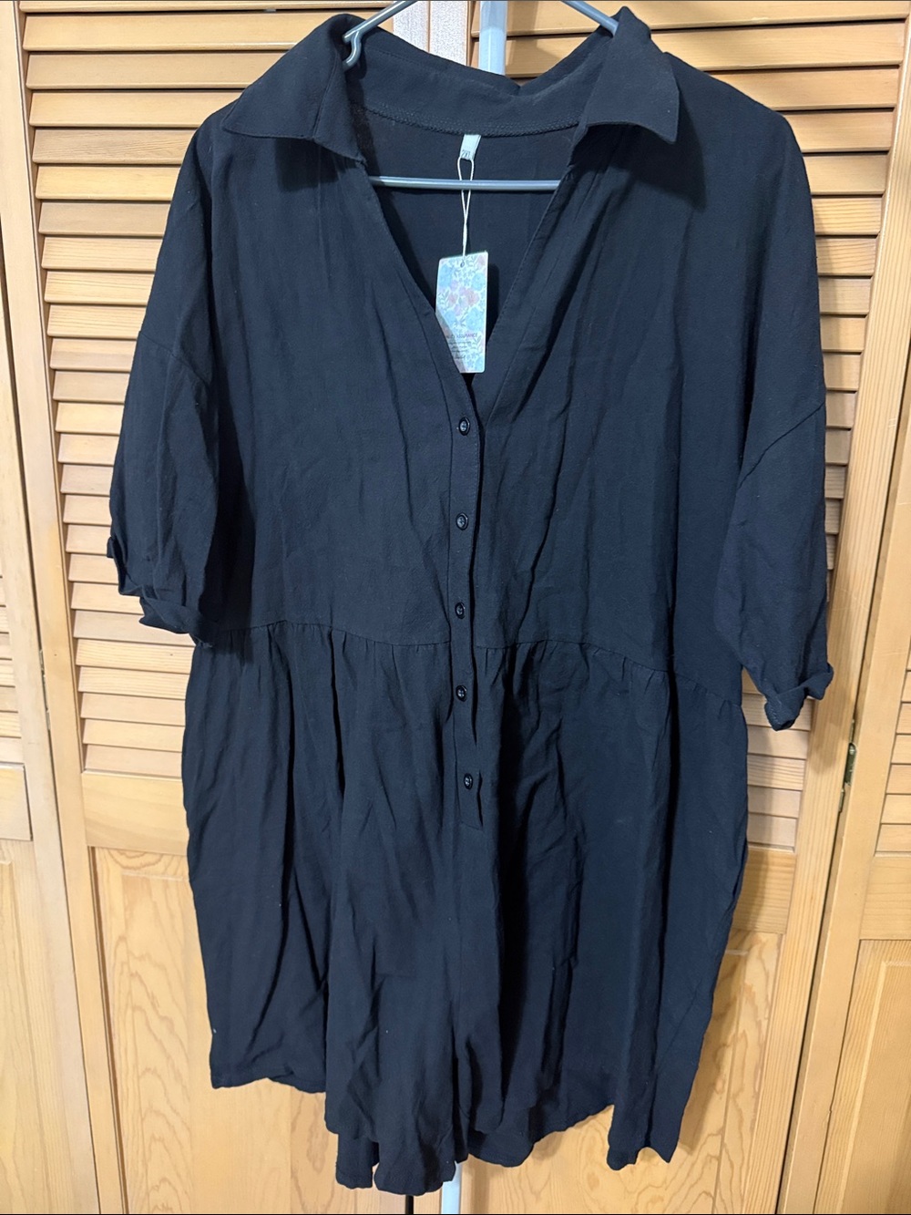 Black Button-Front Collared Romper